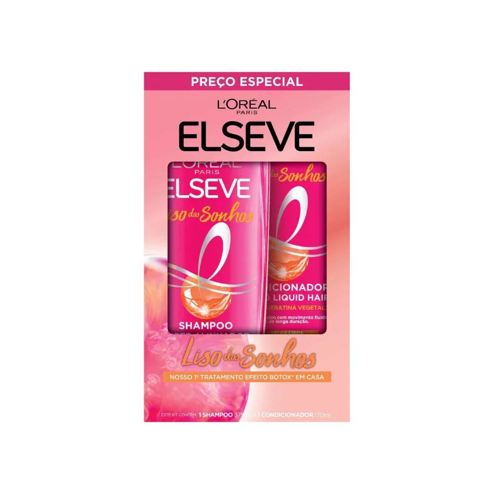 Kit Shampoo Elseve Liso dos Sonhos Liquid Hair 375ml 1 Unidade + Condicionador Elseve Liso dos Sonhos liquid Hair 170ml 1 Unidade