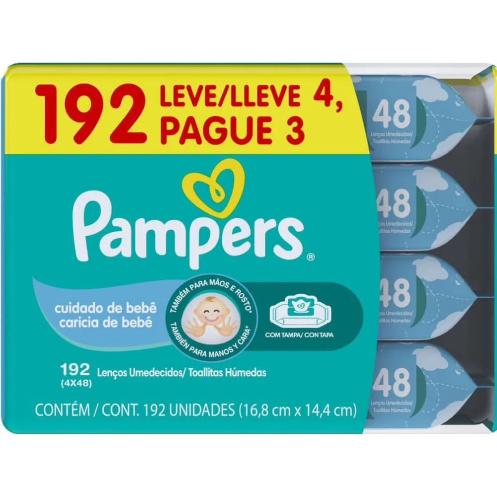 Lenços Umedecidos Pampers Cuidado de Bebê 192 Unidades