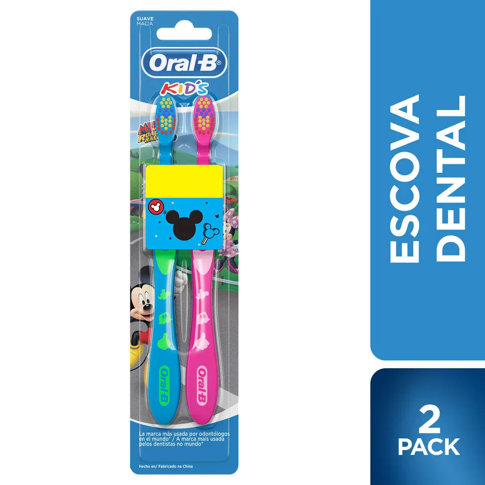 Escova Dental Infantil Oral-B Mickey & Minnie Cerdas Macias 2 Unidades