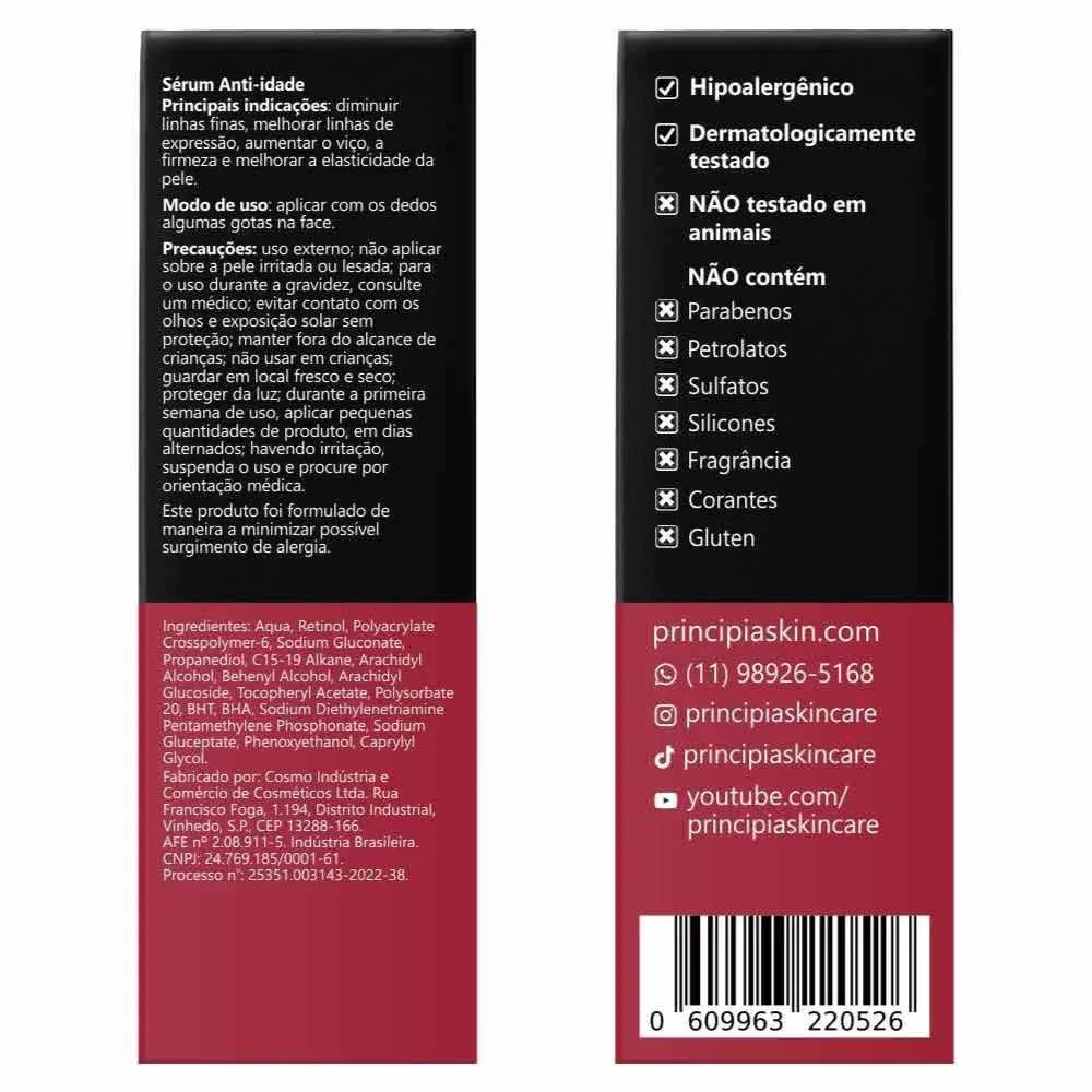 Sérum Principia com 0,3% Retinol e 0,5% Vitamina E 30ml