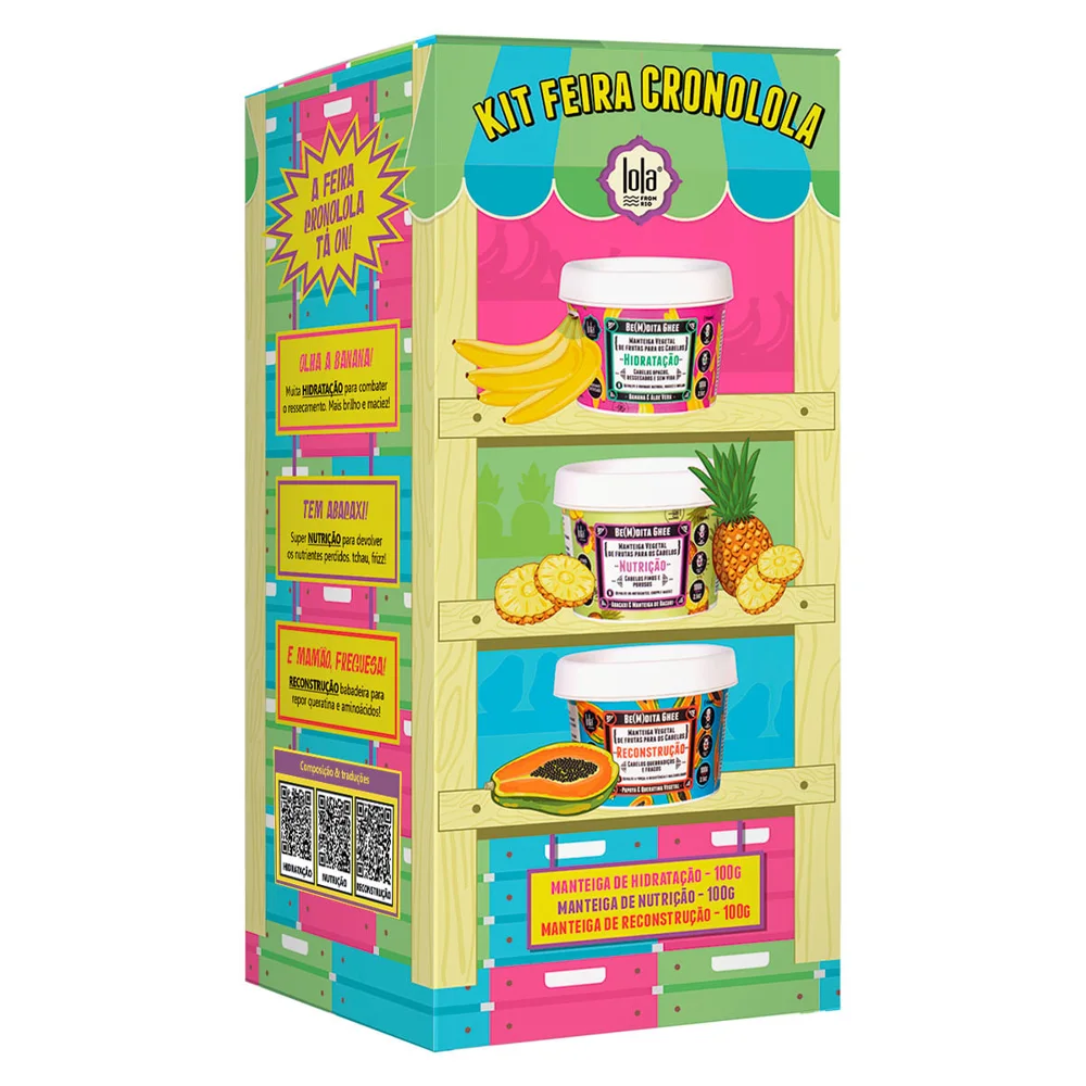 Kit Lola Manteiga De Hidratação Banana + Manteiga De Nutrição Abacaxi + Manteiga De Reconstrução Mamão 100g Cada