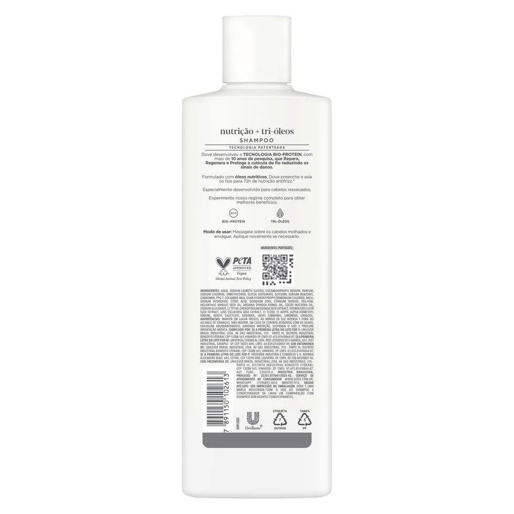 Shampoo Dove Nutrição + Tri-Óleos 370ml