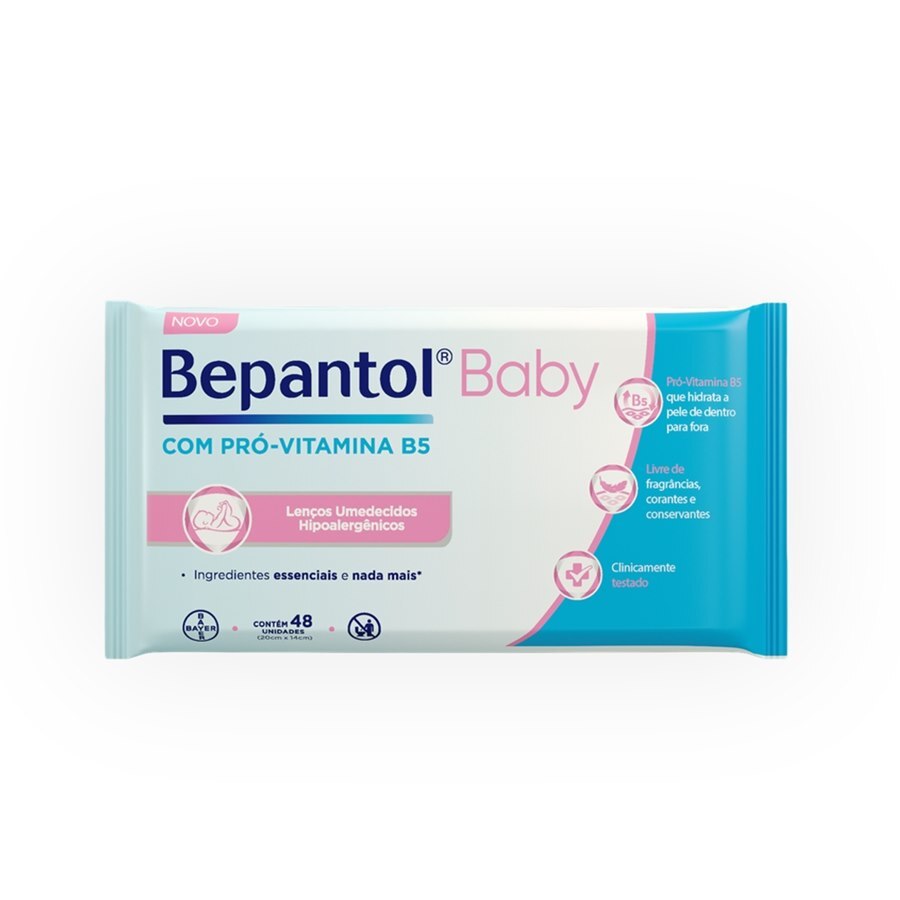 Bepantol Baby Lenços Umedecidos Hipoalergênico Com Pró Vitamina B5 Sem Fragrância - 48 Unidades