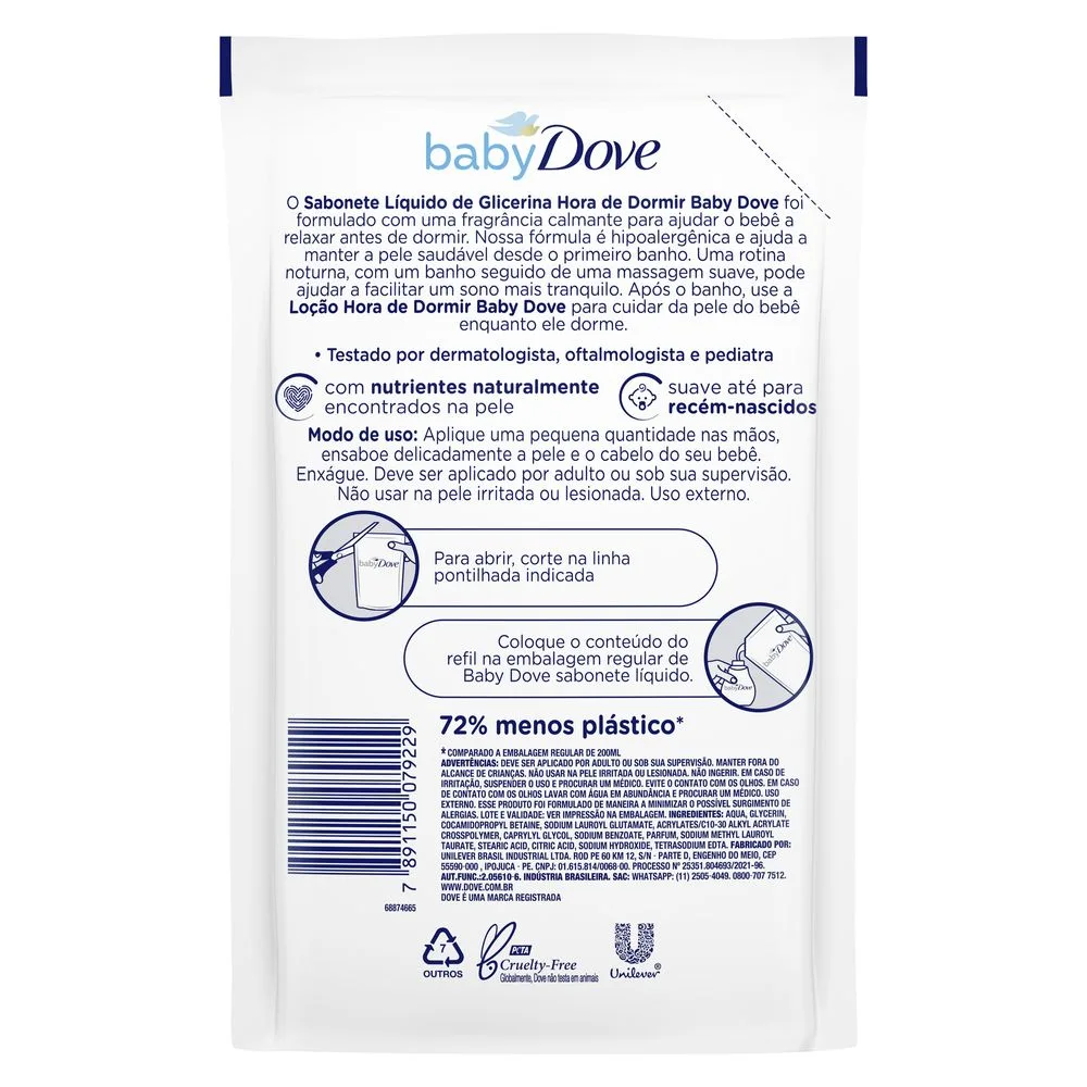 Sabonete Líquido Infantil Baby Dove Hidratação Relaxante Hora de Dormir Refil 180ml