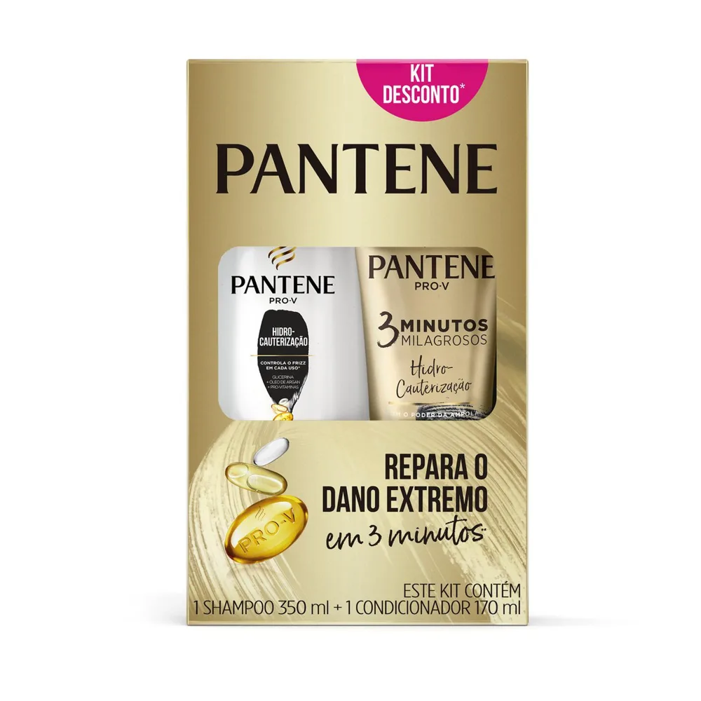 Kit Shampoo Pantene Pro-V Hidro Cauterização 350ml 1 Unidade + Condicionador Pantene Pro-V 3 Minutos Milagrosos 170ml 1 Unidade