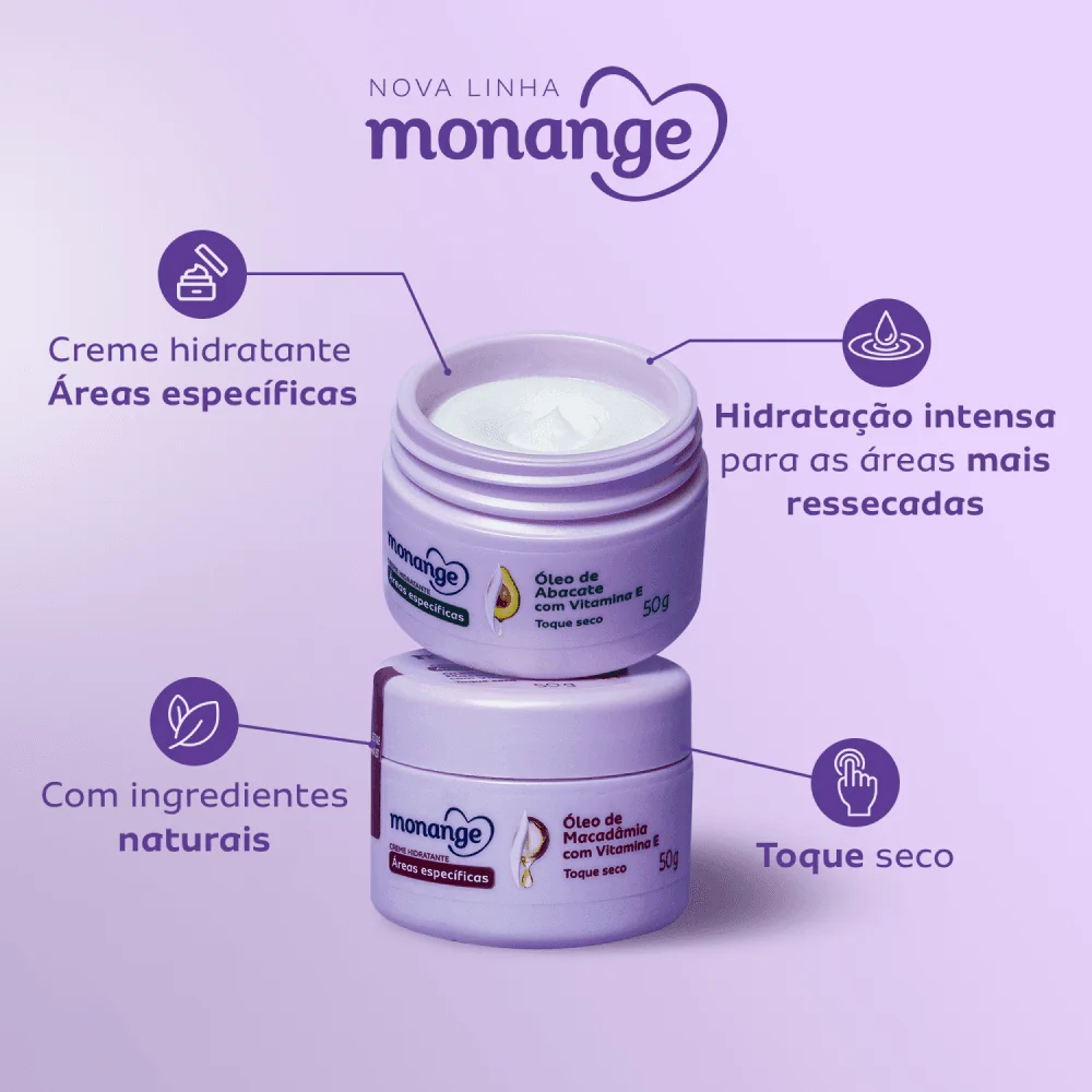 Creme Hidratante Monange Áreas Específicas Óleo de Macadâmia e Vitamina E Creme 50g