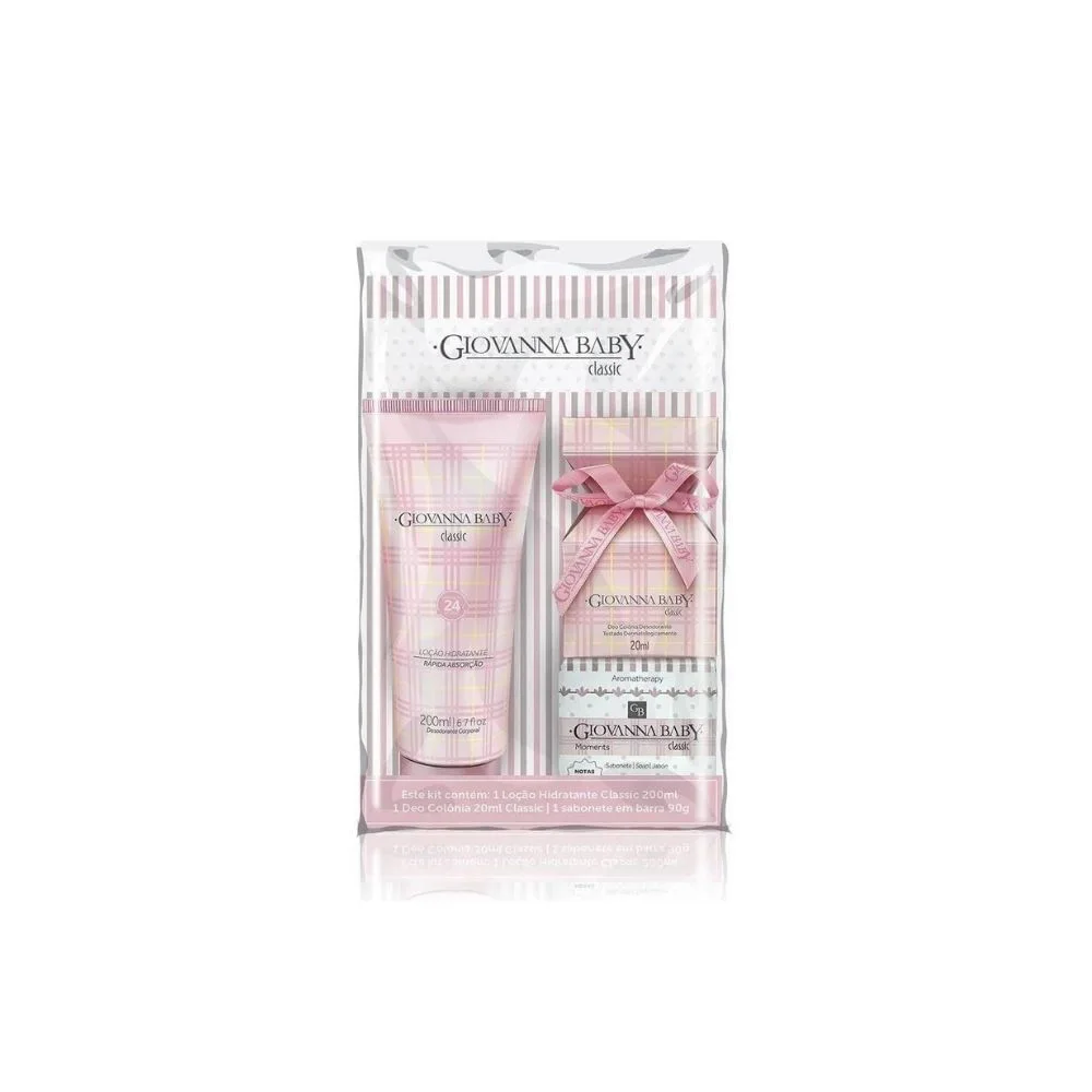 Kit Loção Hidratante Giovanna Baby Classic 200ml 1 Uni + Colônia Classic 20ml 1 Uni + Sabonete em Barra Classic Moments 90g 1 Uni