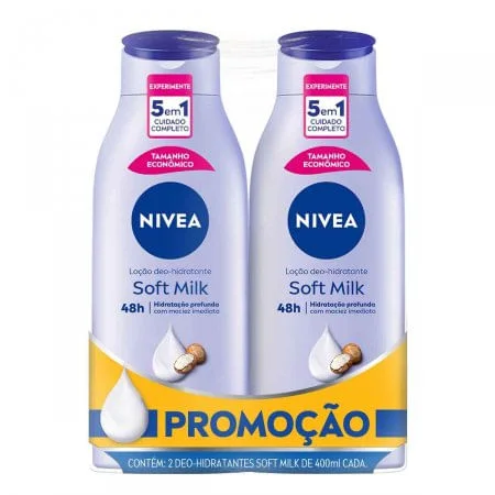 Kit Loção Hidratante corporal Nivea Soft milk Com 2 Unidades 400ml cada