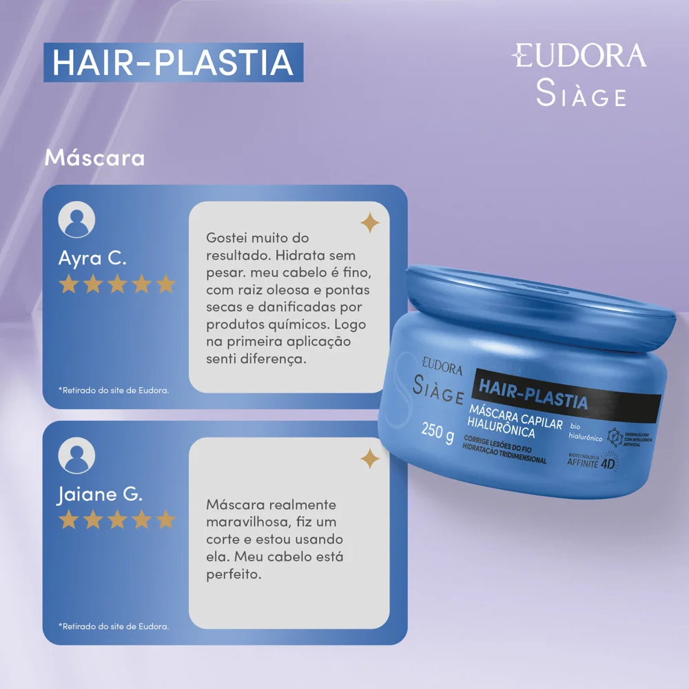 Máscara Capilar Eudora Siàge Hair-Plastia Hialurônico 250g