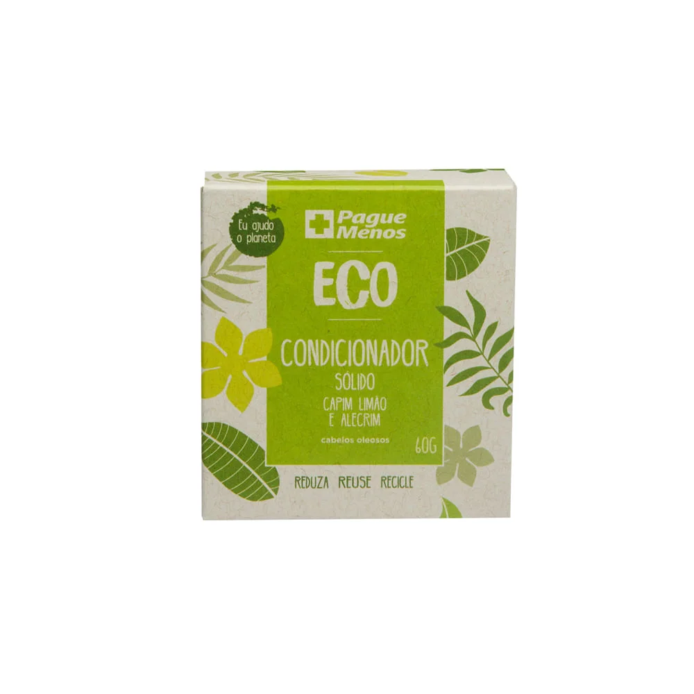 Condicionador Pague Menos Eco Sólido Cabelos Mistos E Oleosos Capim Limão E Alecrim 60g