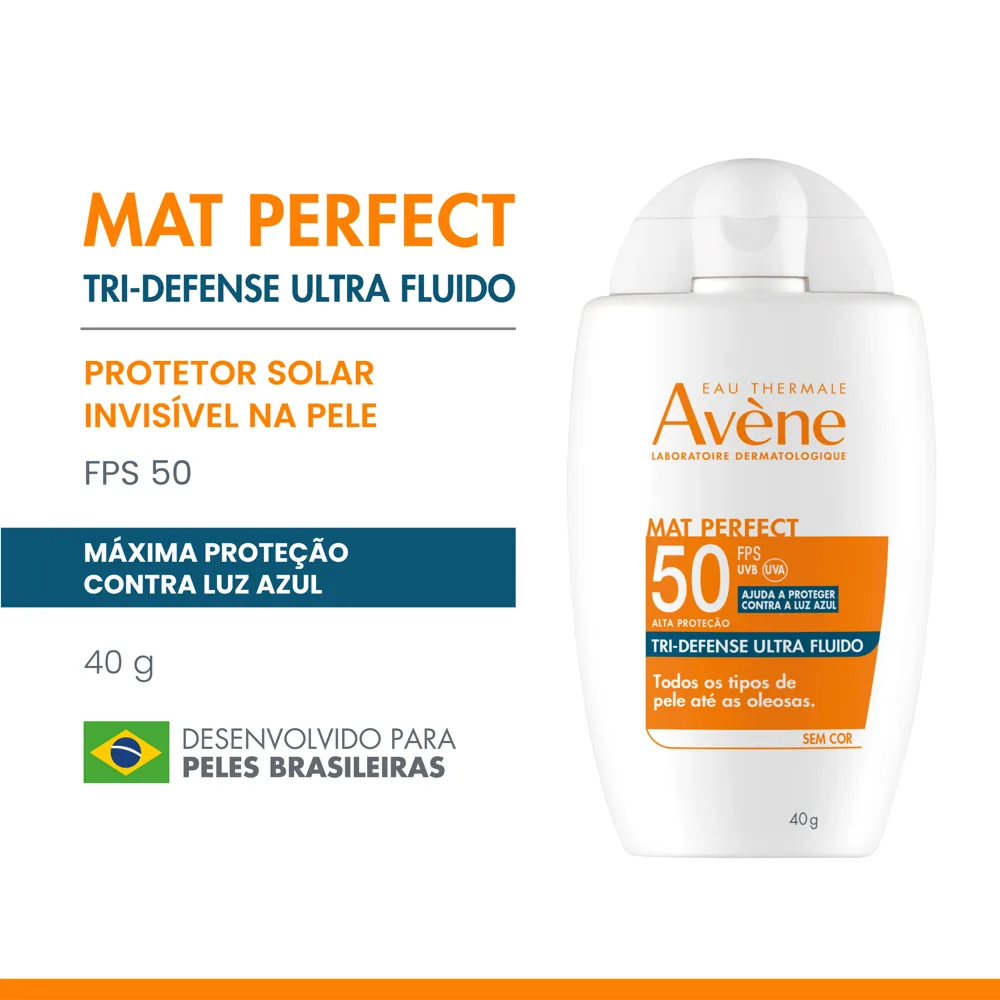 Protetor Solar Facial Avène Mat Perfect Tri-Defense Ultra Fluido FPS50 Sem Cor 40g