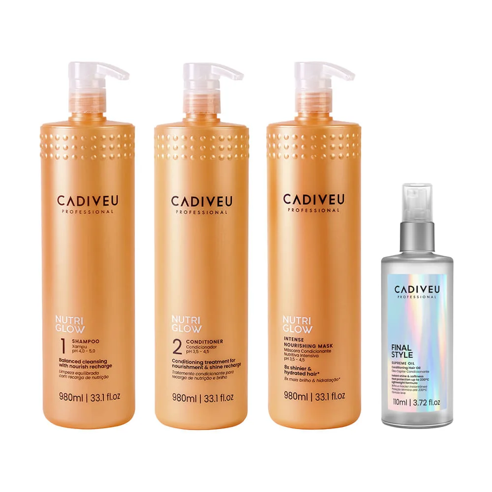 Kit Cadiveu Nutri Glow - Shampoo 980ml + Condicionador 980ml + Máscara 980ml + Óleo Final Style Supreme 110ml