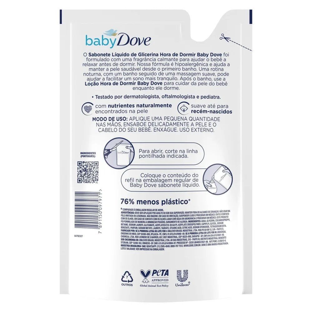 Sabonete Líquido Infantil Baby Dove Hidratação Glicerinada Relaxante Refil 400ml