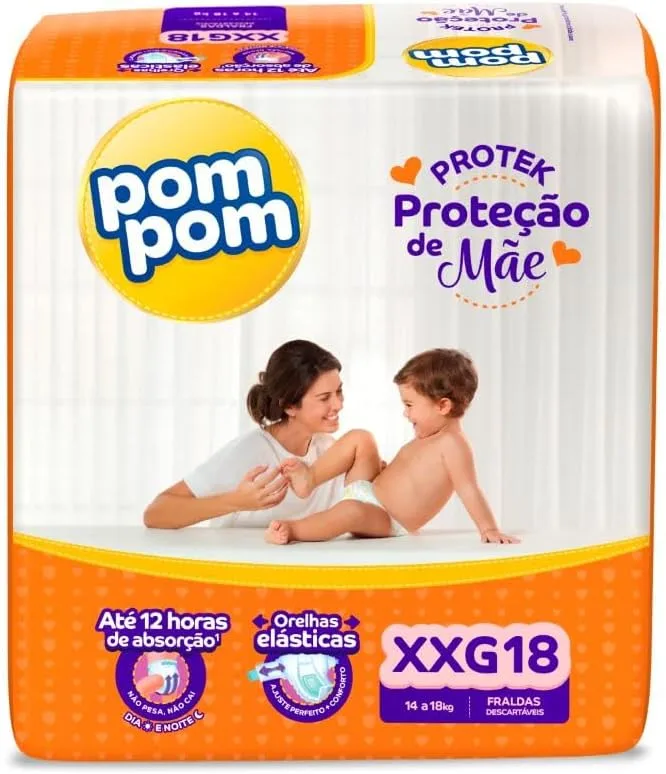 Fralda Pom Pom Protek Proteção de Mãe XXG 18 Unidades