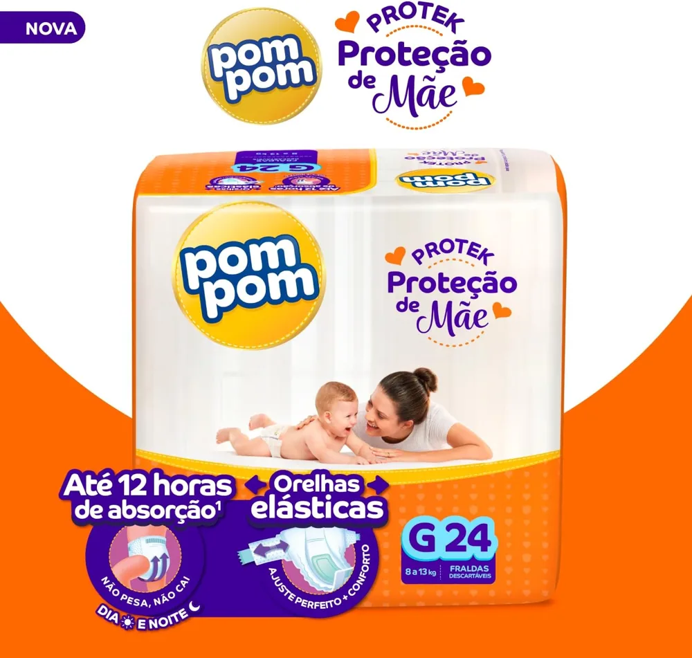 Fralda Pom Pom Protek Proteção de Mãe G 24 Unidades