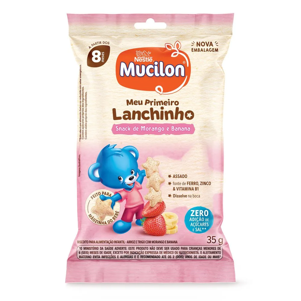 Snack Infantil Mucilon Meu Primeiro Lanchinho Sabor Morango e Banana 35g