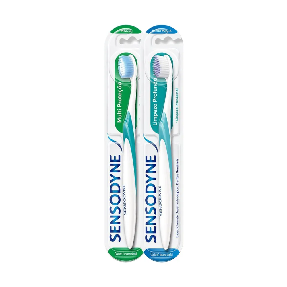 Kit Sensodyne Escova Dental Multi Proteção Cerdas Macia para Dentes Sensíveis 1 Unidade + Escova Dental Limpeza Profunda Cerdas Extra Macias 1 Unidade