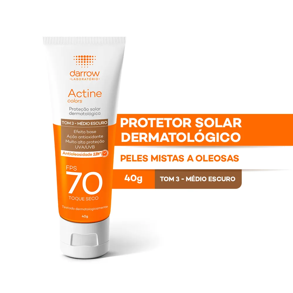 Protetor Solar Facial Darrow Actine Colors Toque Seco FPS70 Cor Pele Morena Mais 40g
