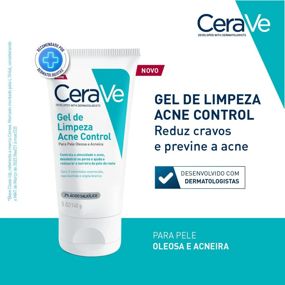 Gel de Limpeza Facial CeraVe Acne Control com Ácido Salicílico 140g