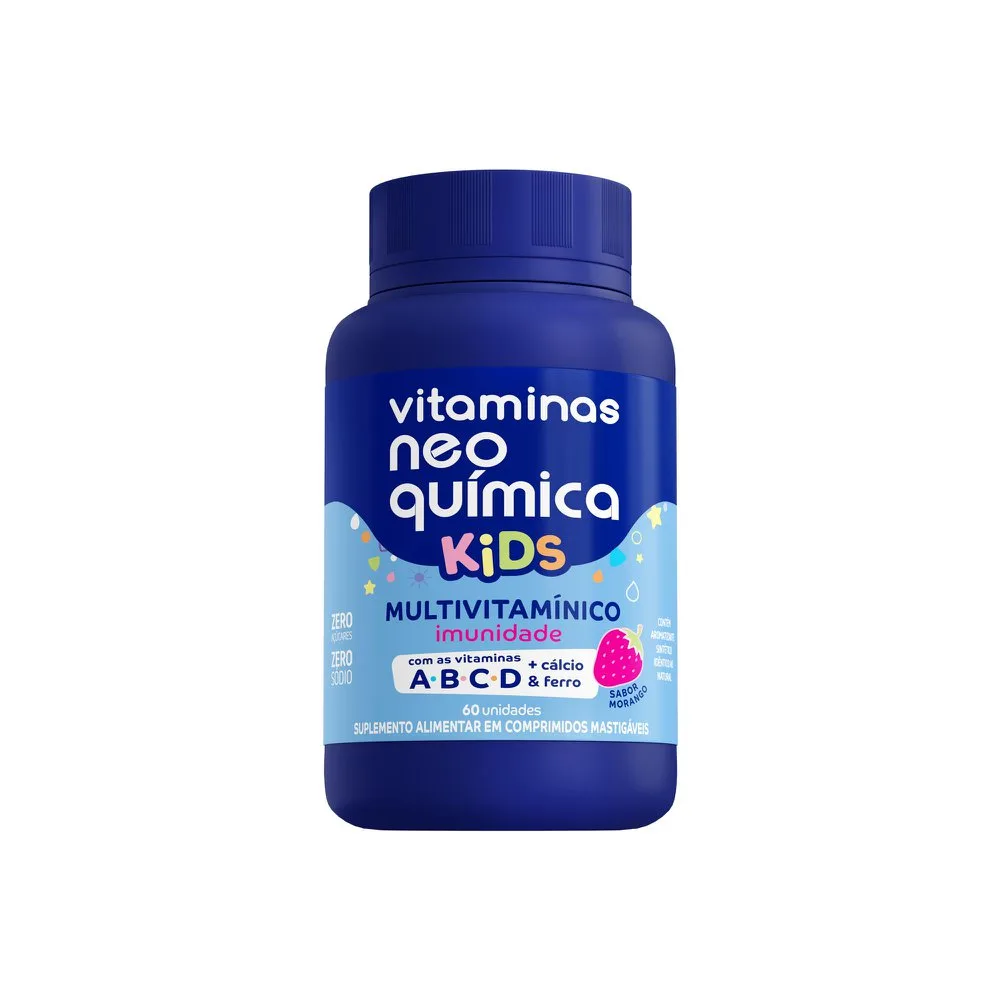 Neo Química Kids Multivitamínico Sabor Morango Zero Açúcar 60 Comprimidos Mastigáveis