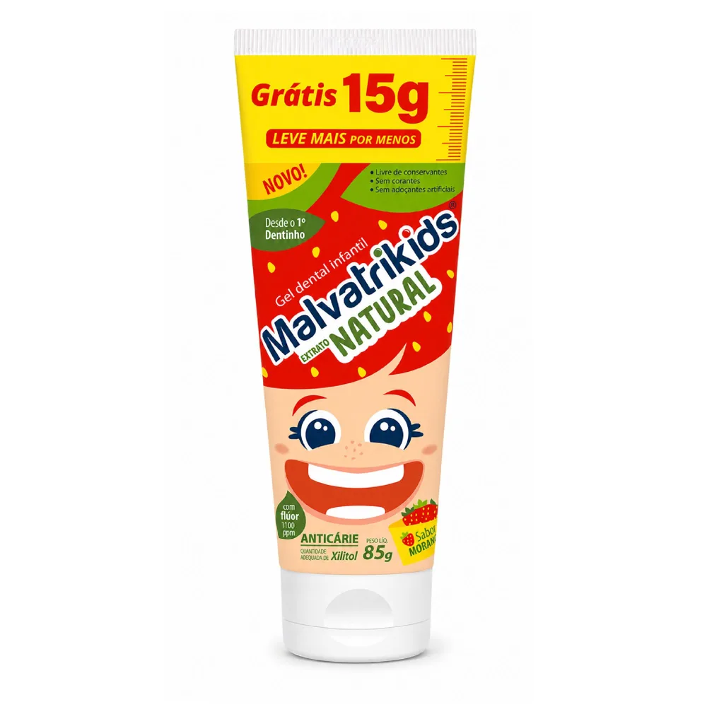Gel Dental Malvatrikids Extrato Natural Morango 85g