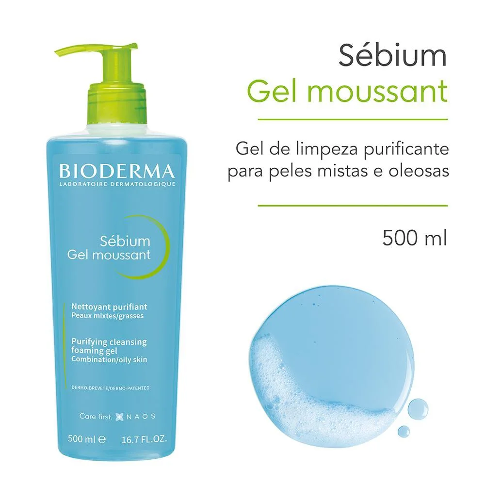 Bioderma Sébium Gel Moussant Gel de Limpeza Antioleosidade de Alta Tolerância 500ml