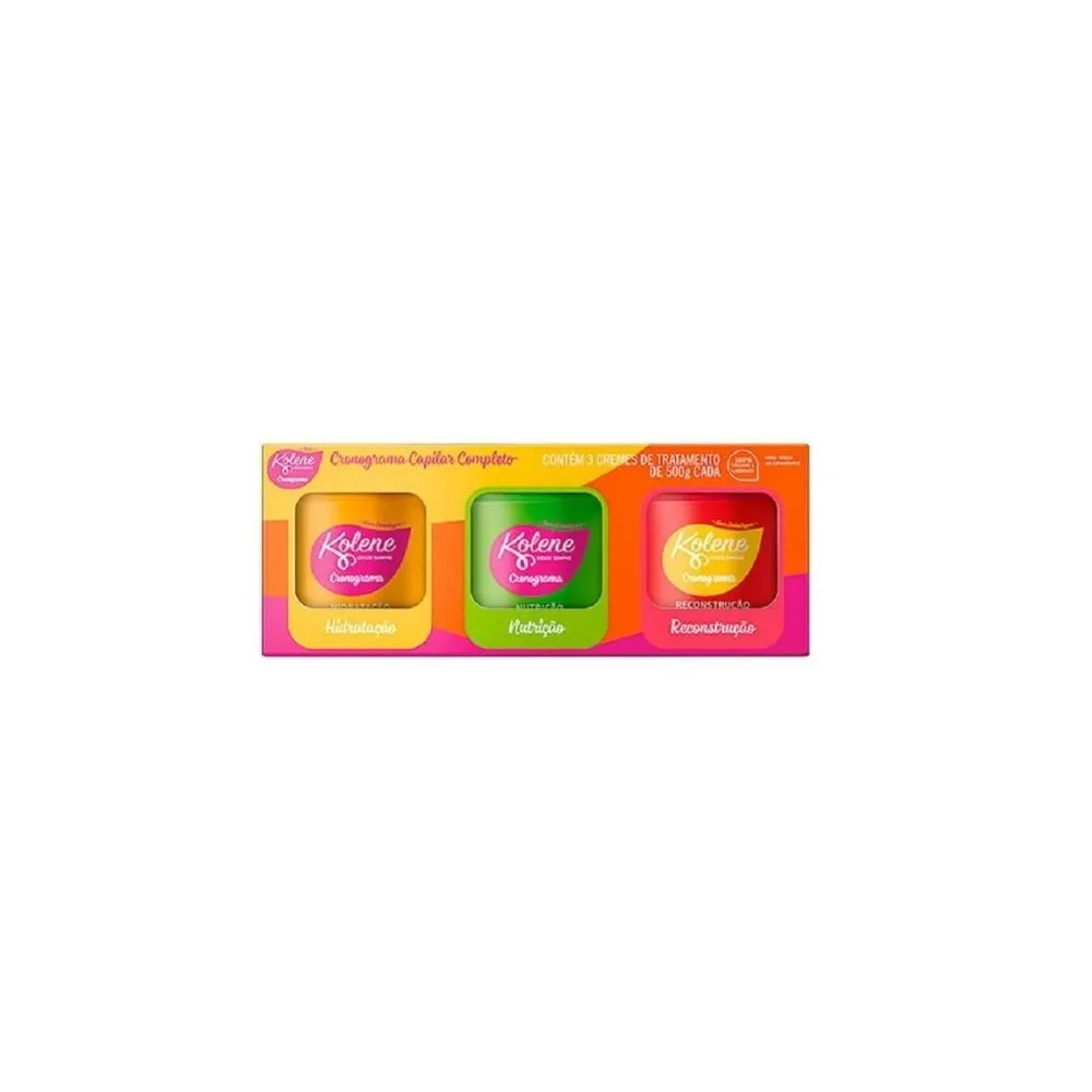 Kit Cronograma Capilar Kolene Creme de Hidratação 500g 1 Un + Creme de Nutrição 500g 1 Uni + Creme Reconstrução 500g 1 Uni