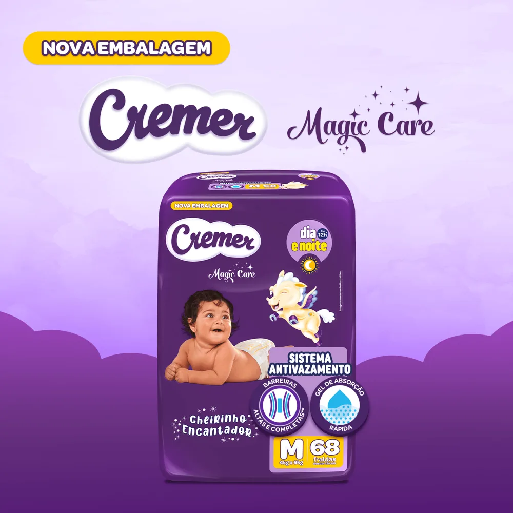 Fralda Cremer Magic Care Dia e Noite M 68 Unidades