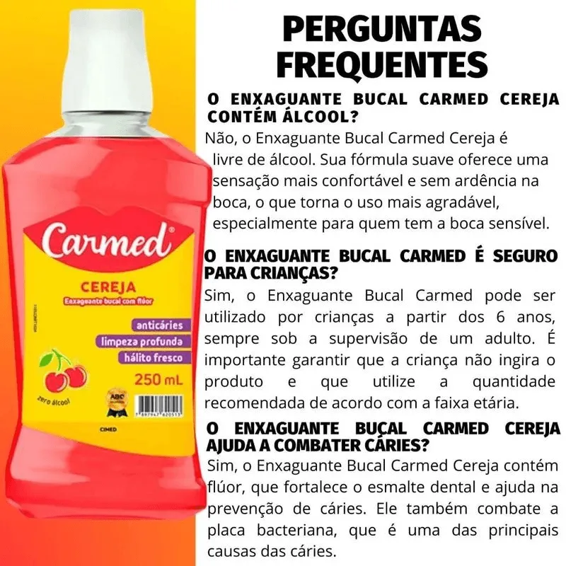 Enxaguante Bucal Carmed com Flúor Sabor Cereja 250ml