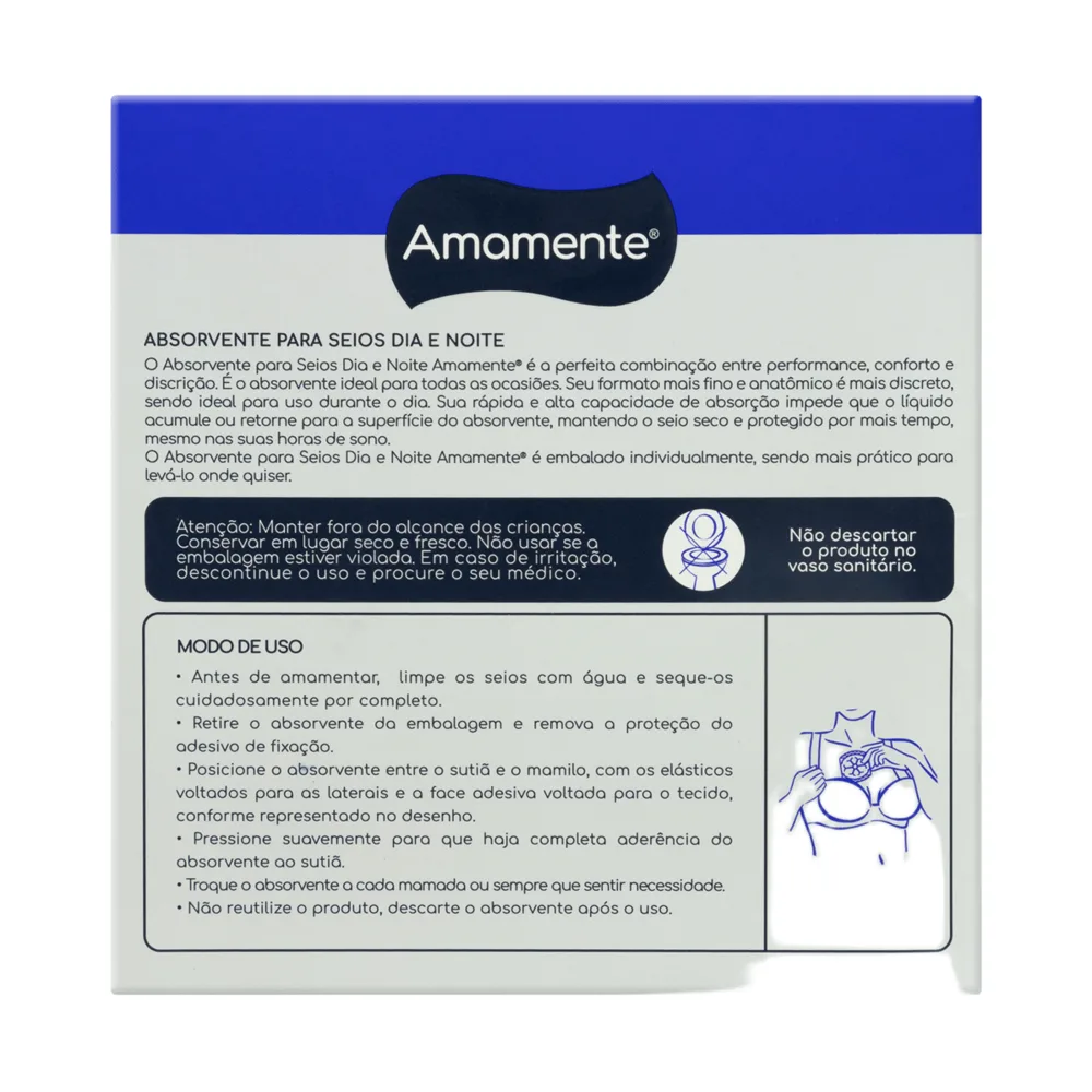 Absorvente para Seios Amamente Super Premium Descartável Dia e Noite 24 Unidades
