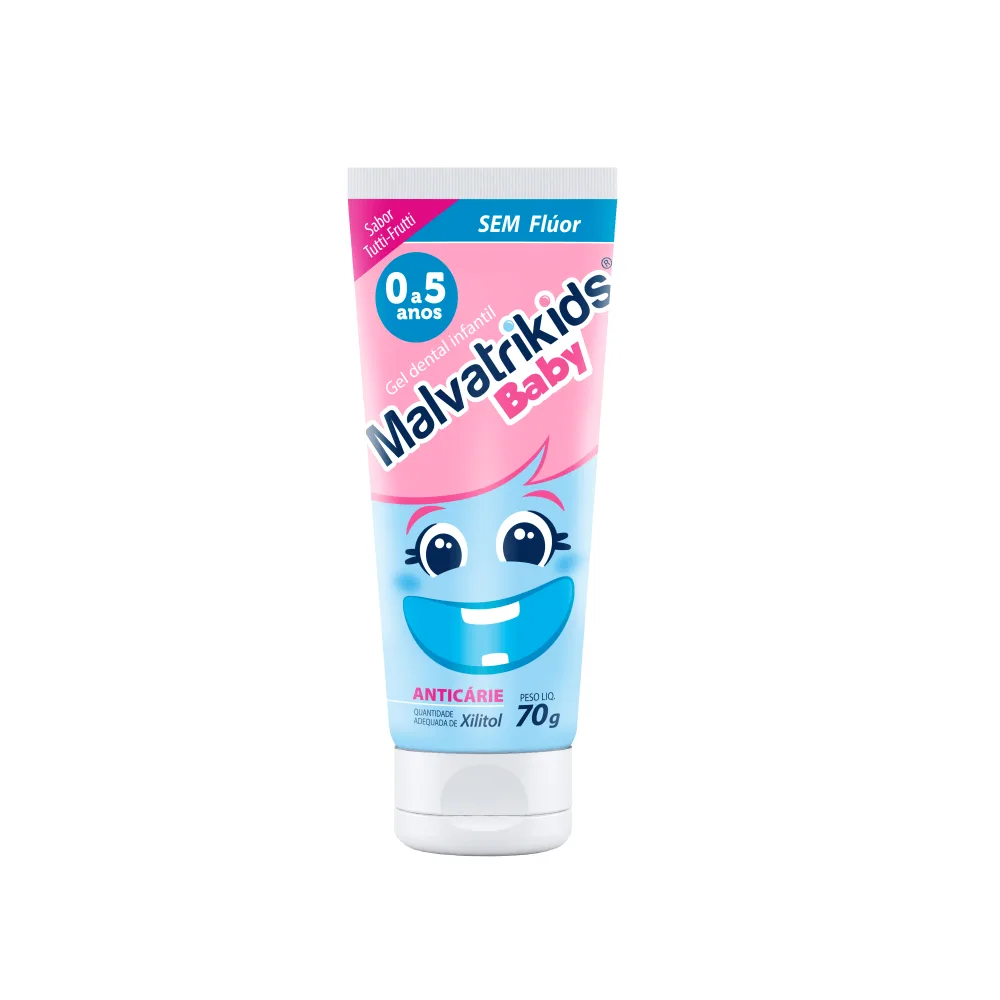 Gel Dental Infantil Malvatrikids Baby Anticáries Sem Flúor Xilitol Sabor Tutti Frutti 70g
