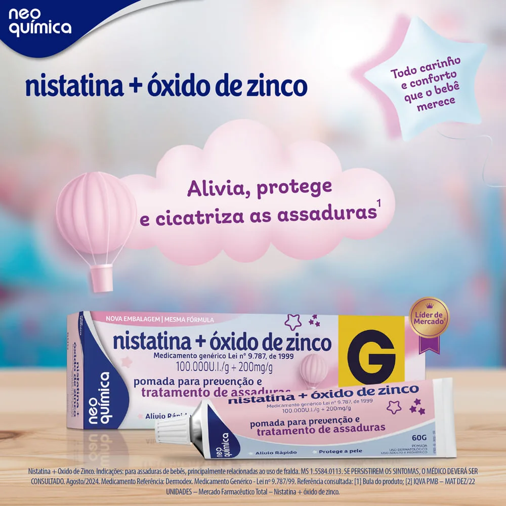 Pomada Antiassaduras Nistatina + Óxido de Zinco Neo Química 60g
