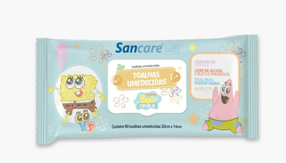 Toalhas Umedecidas Sancare Baby Bob Esponja 90 Unidades