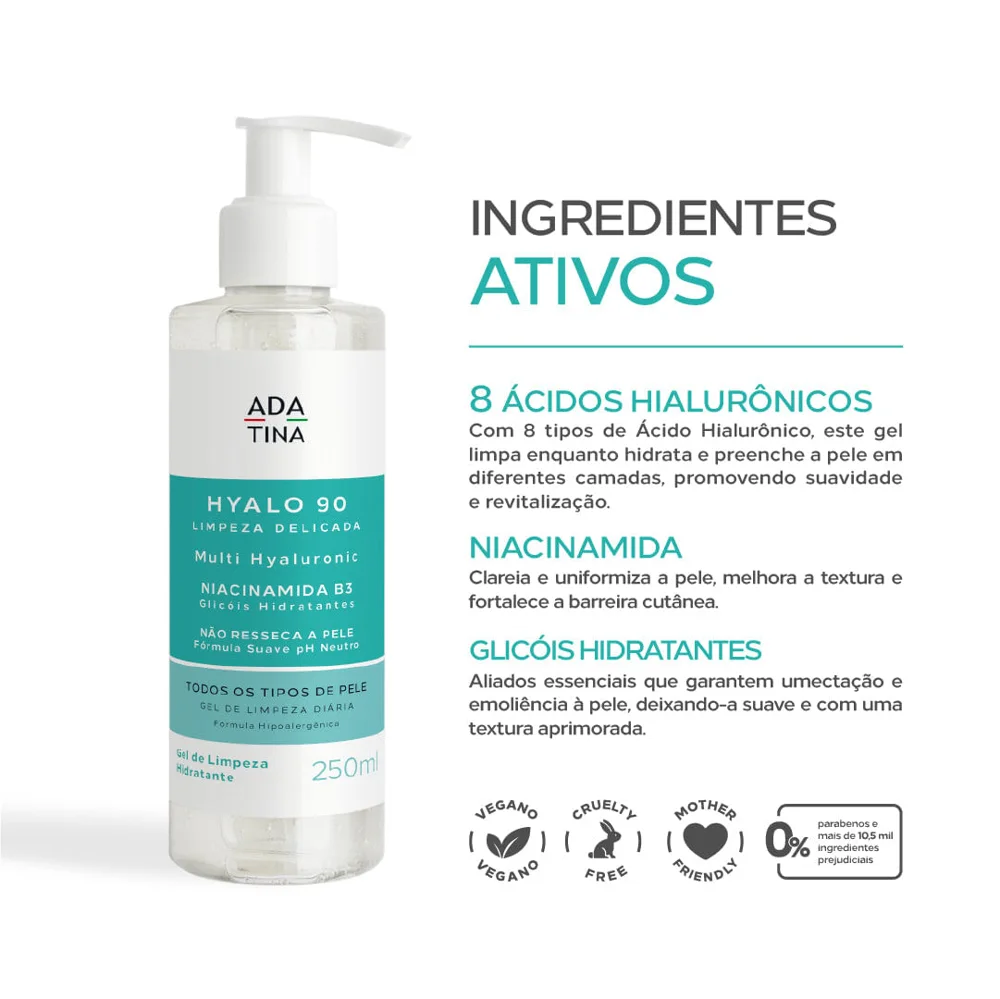 Gel de Limpeza Hidratante Extrassuave Hyalo 90 Niacinamida 250ml