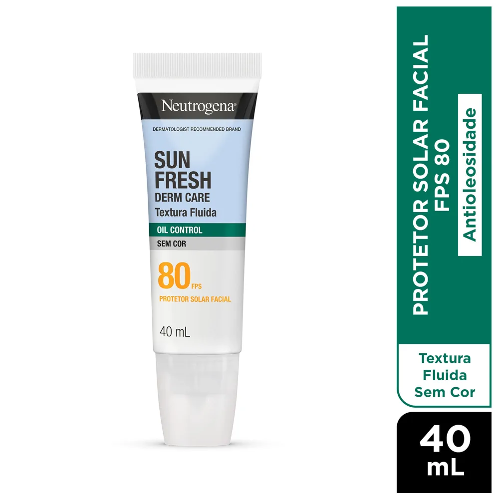Protetor Solar Facial Neutrogena Sun Fresh Derm Care Oil Control Fluido Sem Cor FPS80 40Ml