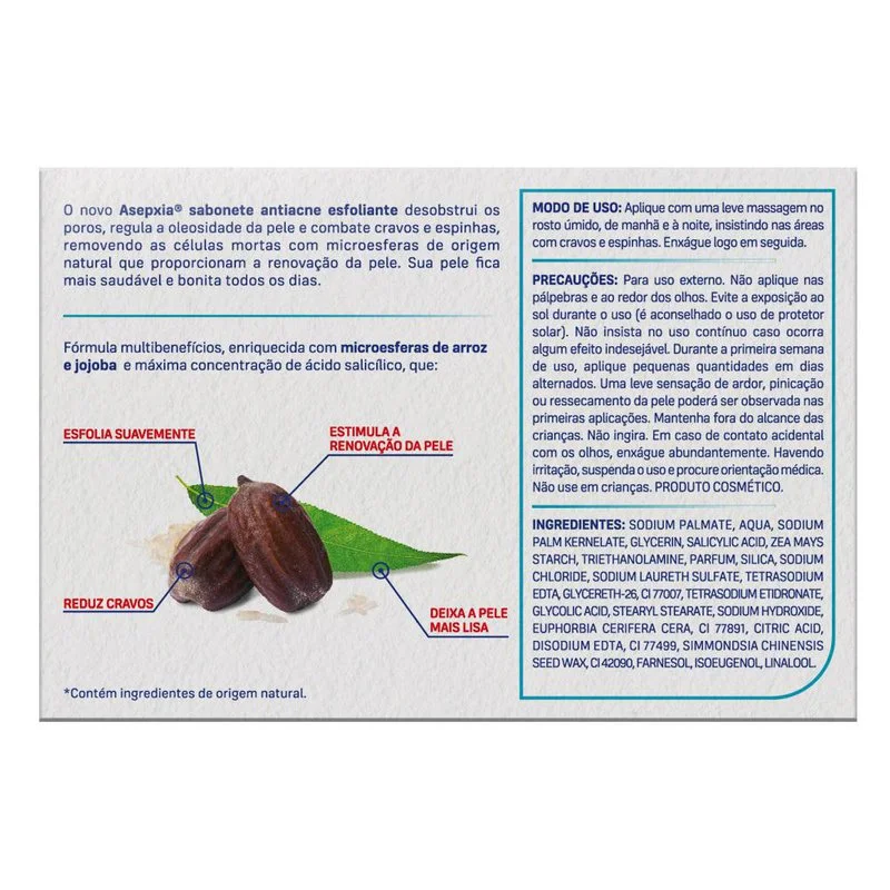 Sabonete em Barra Facial Asepxia Esfoliante Antiacne 80g