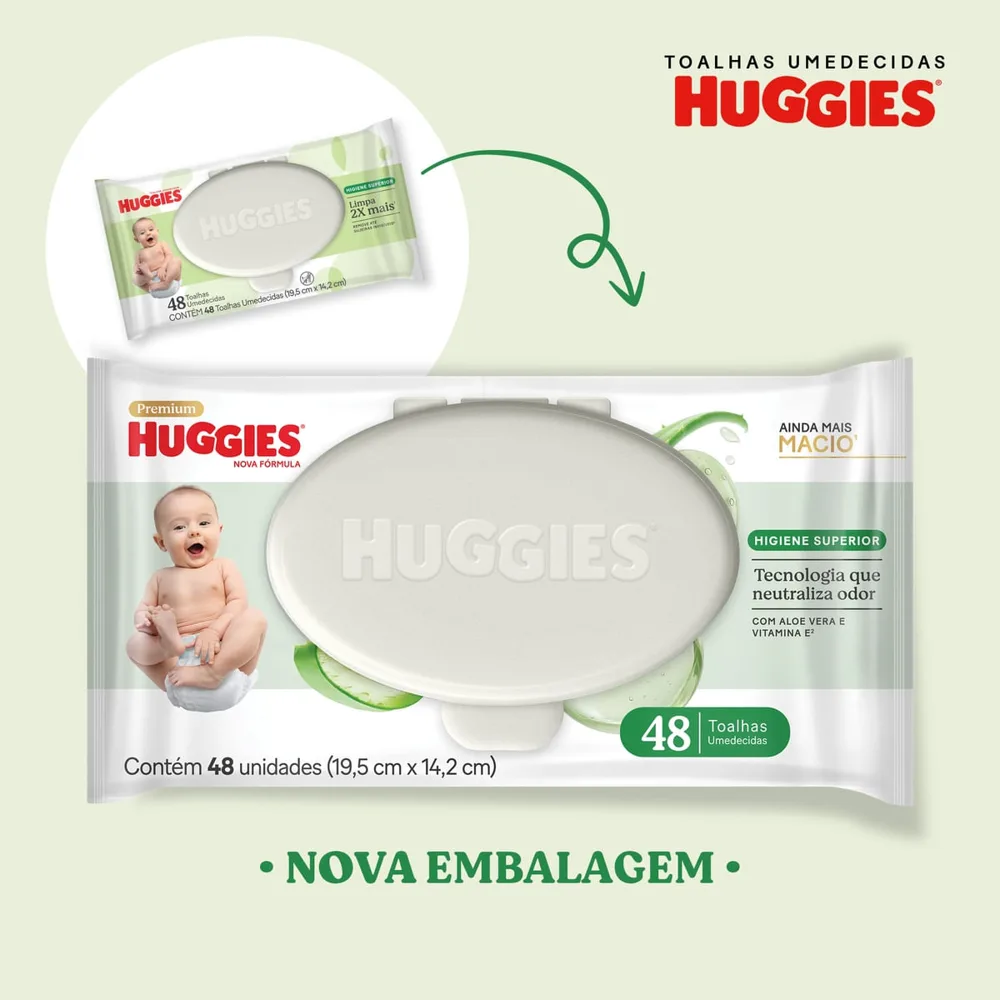 Lenços Umedecidos Huggies Higiene Superior Limpam 2x Mais 48 Unidades