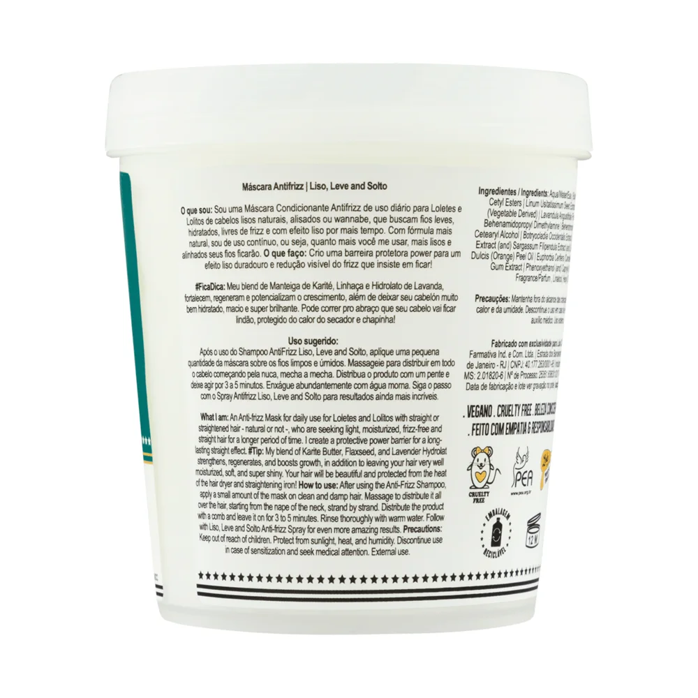 Máscara Capilar Lola Liso, Leve e Solto Anti Frizz 230g