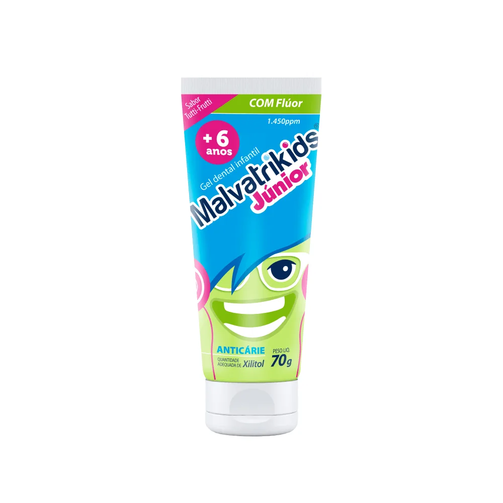 Gel Dental Infantil Malvatrikids Júnior Anticáries Flúor Xilitol Sabor Tutti Frutti 70g
