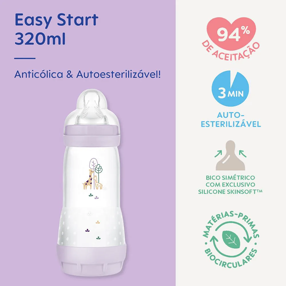 Mamadeira MAM Easy Start Anticólica +4 meses Rosa 320ml 1 Unidade