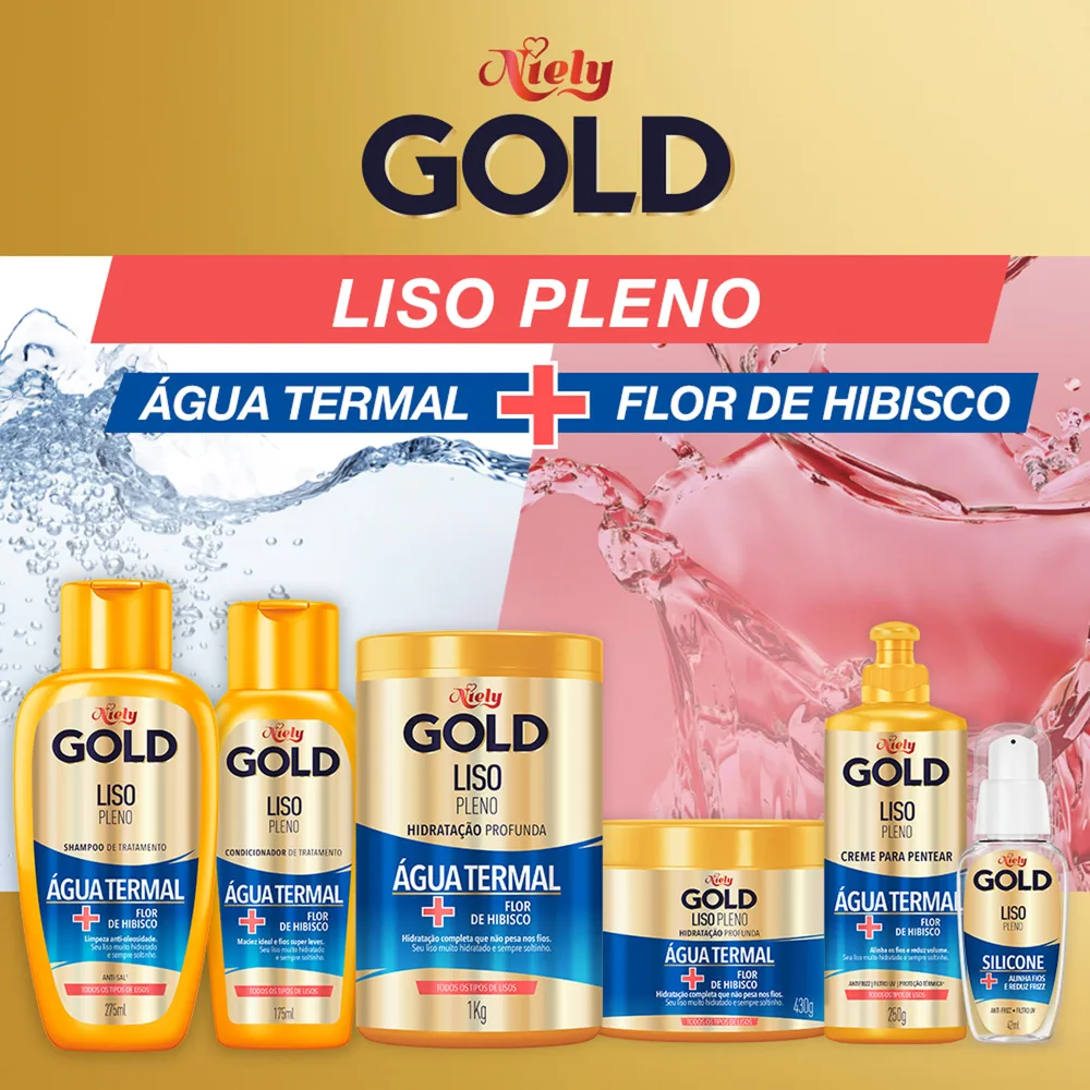 Kit Shampoo Niely Gold Liso Pleno 275ml 1 Unidade + Condicionador Niely Gold Liso Pleno 175ml 1 Unidade