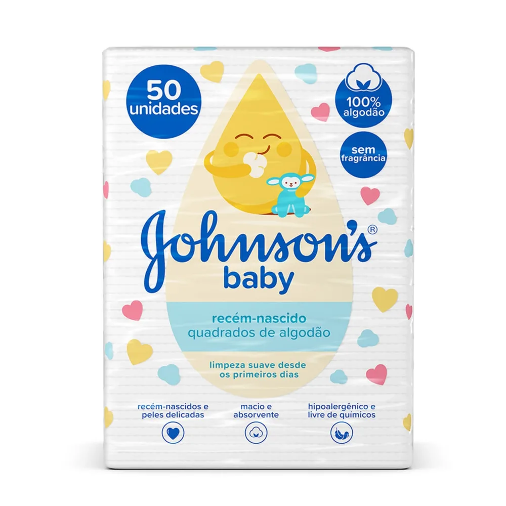 Algodão Quadrado Sem Perfume Johnsons Baby 50 Unidades