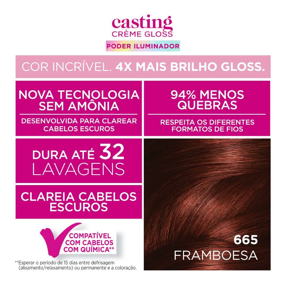 Tinta De Cabelo Casting Creme Gloss De L’oréal Paris 665 Framboesa 246g