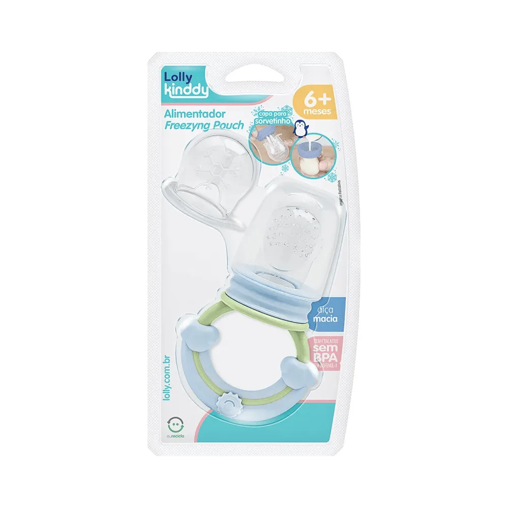 Alimentador Lolly Kinddy Freezyng Pouch Sem BPA Azul 1 Unidade