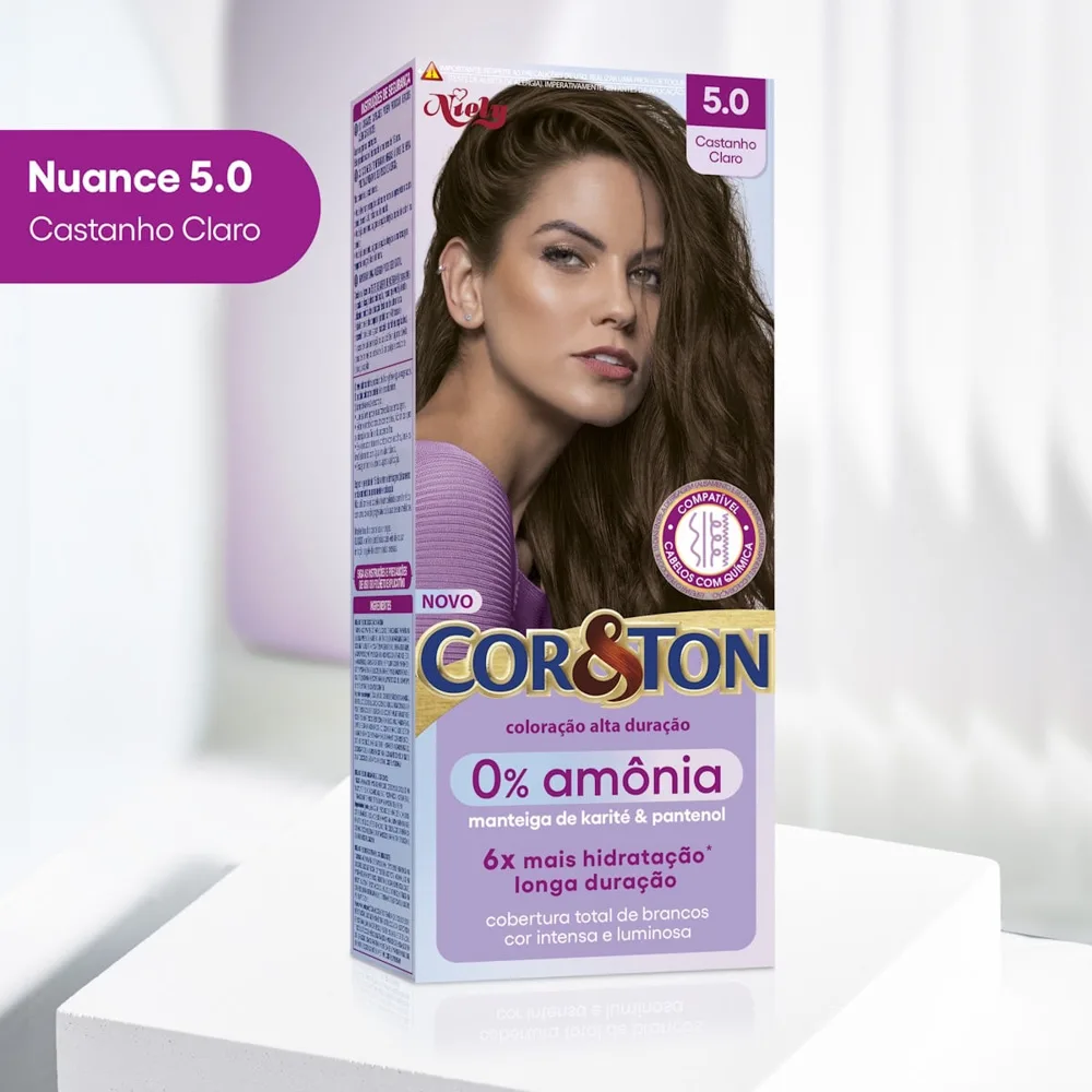 Tintura Cor&Ton Niely 0% Amonia 5.0 Castanho Claro