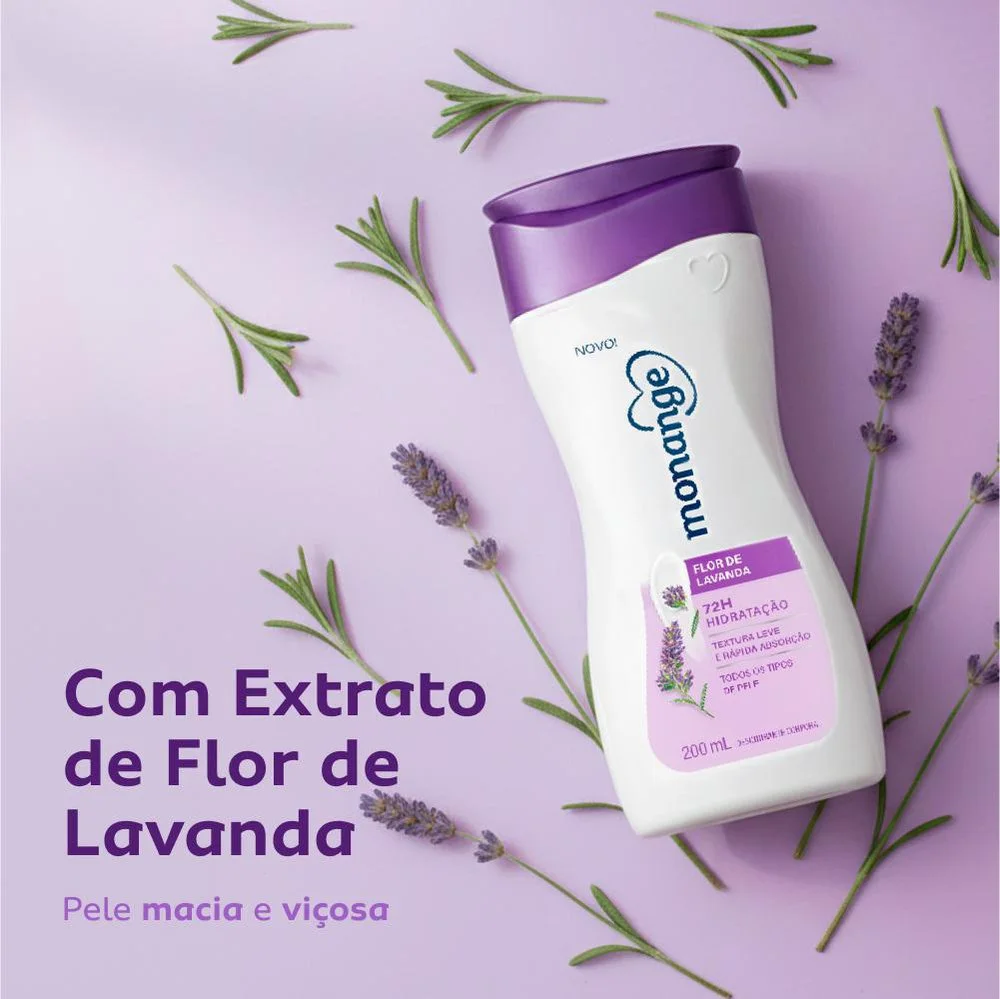 Loção Corporal Monange Hidratação Essencial Hidratante Desodorante Flor de Lavanda 200ml