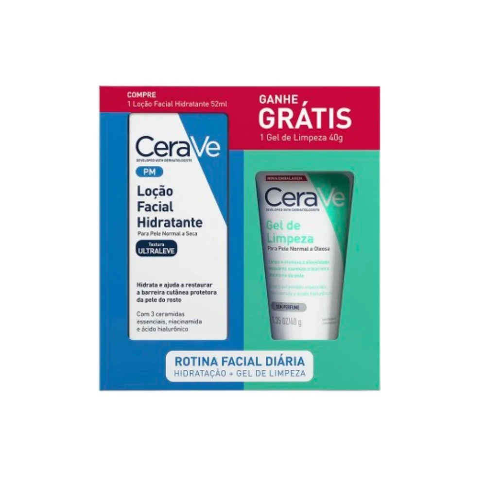 Kit Loção Hidratante CeraVe 52ml 1 Unidade + Gel de Limpeza CeraVe 40g 1 Unidade