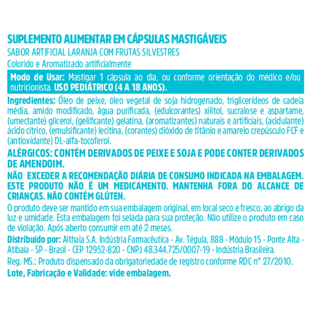 Equaliv Ômega 3 Pro Kids Oil Sabor Laranja 30 Cápsulas Mastigáveis