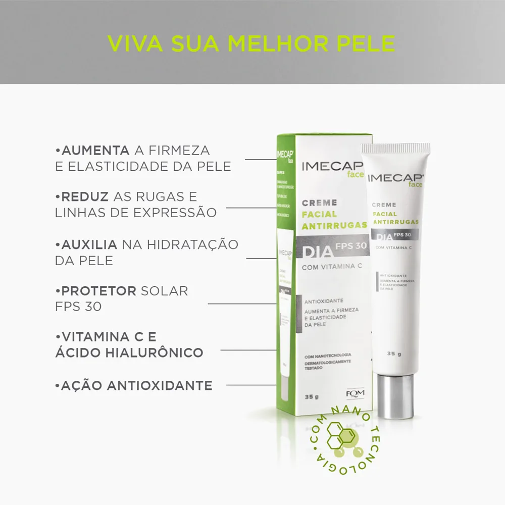 Creme Facial Imecap Face Dia Antirrugas com Ácido Hialurônico e Vitamina C FPS 30 35g