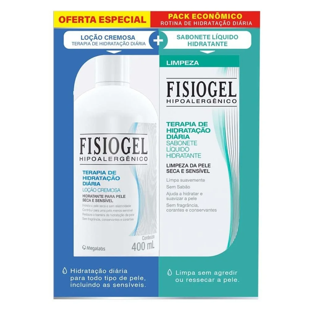 Kit Loção Hidratante Fisiogel 400ml 1 Unidade + Sabonete Líquido Fisiogel Hidratante 150ml 1 Unidade